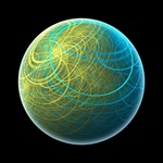 A glowing round blue and green sphere floats against a deep black sky, giving this image a mystical, meditative quality.