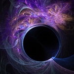 Streamers of orange, blue, and purple emanate from a mesmerizing black hole, in this image evocative of a gas cloud or energy field. Great for sci-fi themes!