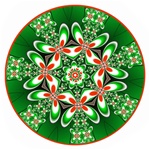 This seven-point butterfly mandala in traditional Christmas red and green would make a lovely ornament.