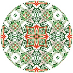 This delicate Christmas mandala in traditional Yuletide red and green is made from our Butterfly Noel fractal and resembles a Christmas wreath or decoration.