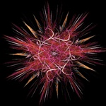 This abstract red Christmas star or ornament is sharp and spiky and has a jagged, edgy grunge feel to it.