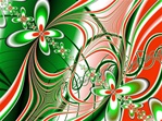 This fractal reveals a stately procession of butterflies amid a swirl of red and green. Bright colors and a lively design make it a great choice for holiday motifs.