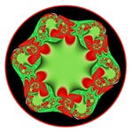 This Merry Christmas fractal wreath, in red and green, has a blank space for your greeting.