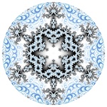 This cool snowflake mandala in shivery shades of blue, grey and white evokes winter, and is made from our <em>Ice Flake</em> fractal.