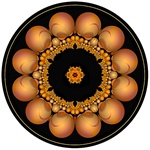 The round glowing spheres in this mandala resemble pearls or beads and come from our Inner Ring fractal which has a space and sci-fi feel. The warmth and three-dimensionality of this image make it especially appealing.