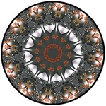 Made from our Flame Leaves fractal, this mandala features naturalistic motifs, strong radial symmetry, and an orange and black colour scheme.