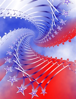 Stars and stripes spiral into the center of this red, white, and blue fractal. Perfect for that next Independence Day layout.