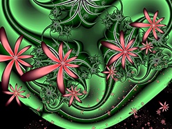Here's a lively swirl of poinsettia red blooms against a vibrant green background, in this abstract Christmas fractal