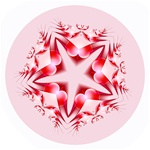 Red hearts are arrayed around a strong central star shape in this delicate mandala with a soft pink background.