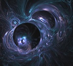 The almost photographic feel, along with the iridescent hue and greasy sheen of this abstract fractal, suggests an oil slick or soap bubble.