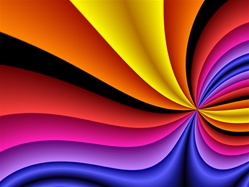 Vibrant rainbow stripes undulate from a central point in this powerful and color filled image.