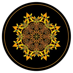 This distinctive fractal mandala has strong radial symmetry, a bull horn motif, and just a hint of the esoteric.