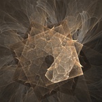 This low-key image in neutral tones of gold, grey, beige, and brown features a layered angular center surrounded by feathery tufts.