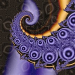 Rendered in shades of violet and orange, this underwater denizen bears a remarkable likeness to an octopus, right down to the tentacles covered with suction cups!