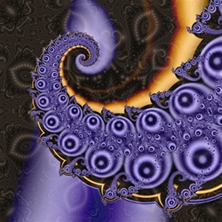 Rendered in shades of violet and orange, this underwater denizen bears a remarkable likeness to an octopus, right down to the tentacles covered with suction cups!