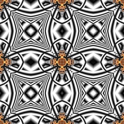 This kaleidoscopic swatch has a slightly Moorish feel and gold and black brocade colors, and was made from our Agitated Molecules fractal. Tile it for giftwrap, wallpaper, or textile designs.