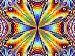With its strong radial symmetry and vivid colors, this psychedelic fractal will surely appeal to any child of the sixties!