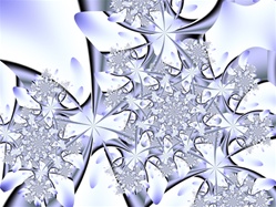 Frost on a windowpane, against a snowy background. You can almost feel the winter chill.