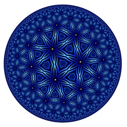 Named for the formula used to create it, this deep blue fractal was made by iterating a branching tree formula inside a circle, for a very mandala-like effect.