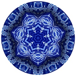 This delicate mandala in blue and white has the feel of porcelain and is made from our Interstellar City fractal.