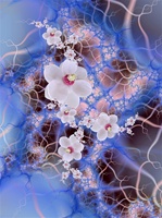 A cluster of brilliant white magnolia blossoms emerges from a dark storm cloud crackling with electricity. Great puzzle possibilities.